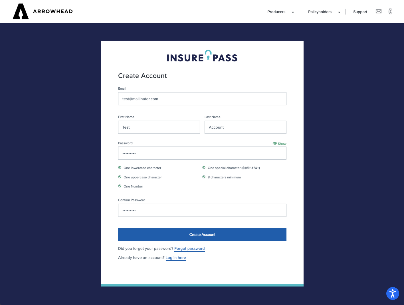 Credential Management - Create Account
