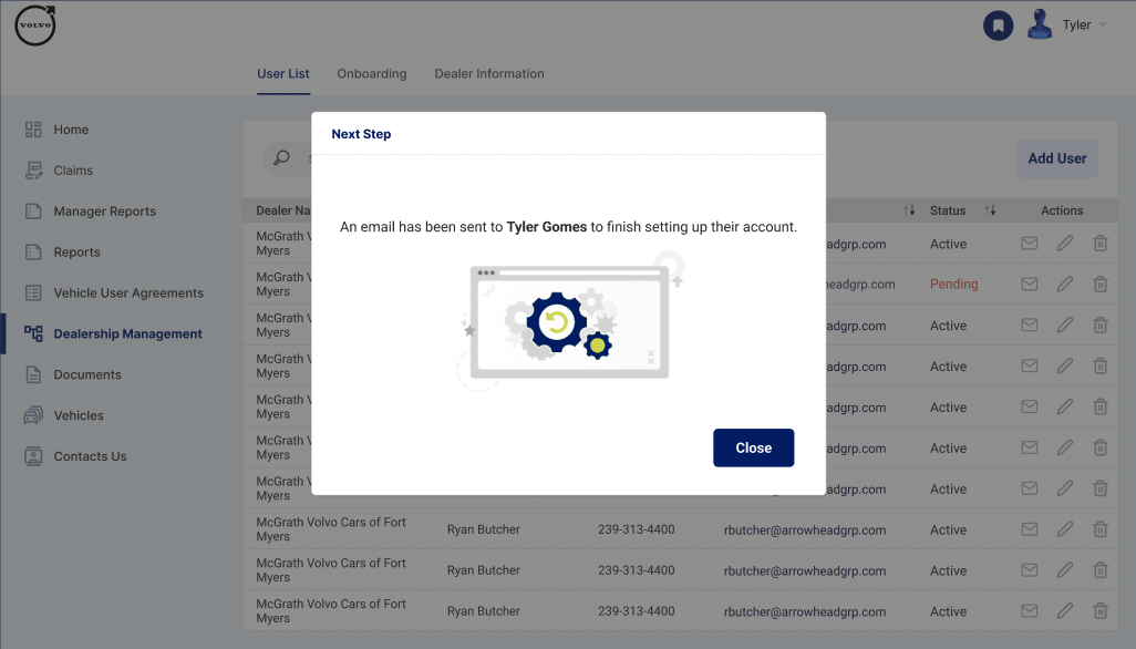 Service Loaner Portal - Add User Final Screen